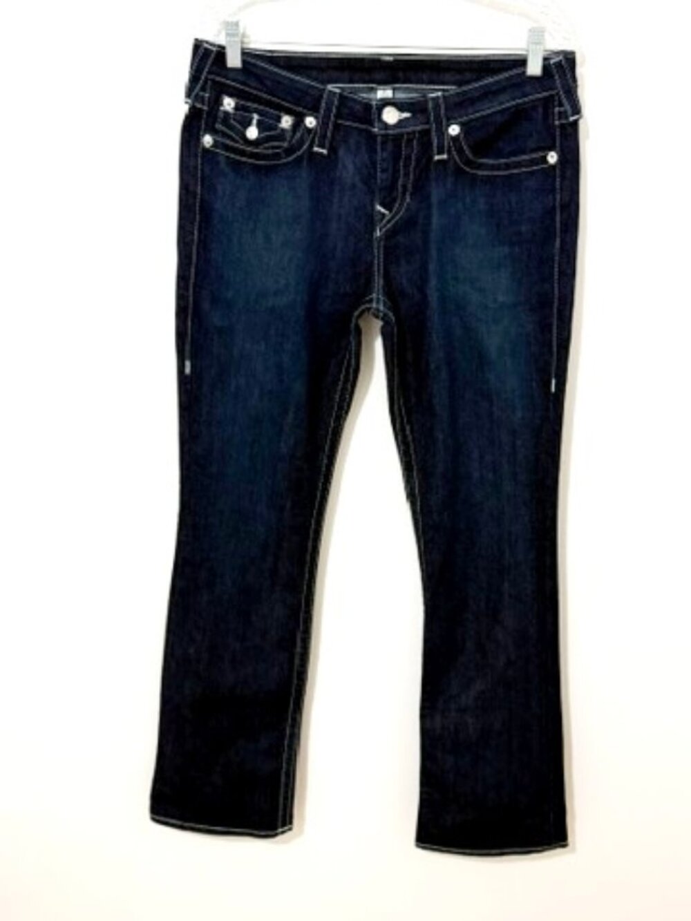 True Religion Bootcut Jeans Flap Pockets White Stitching Women's Size 31